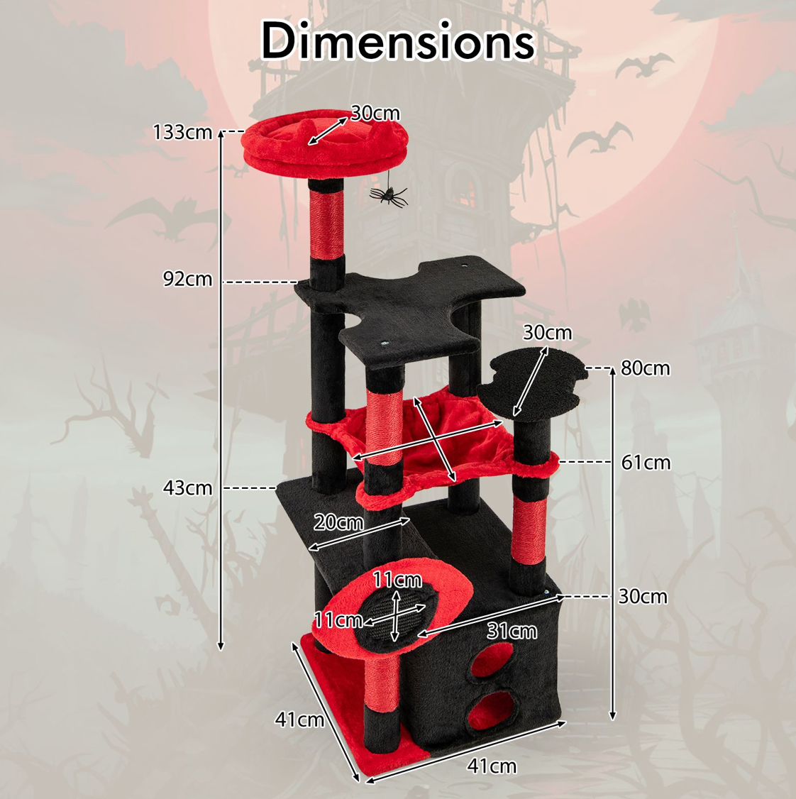 Gothic Cat Tree Large Cat Tower with Plush Perch
