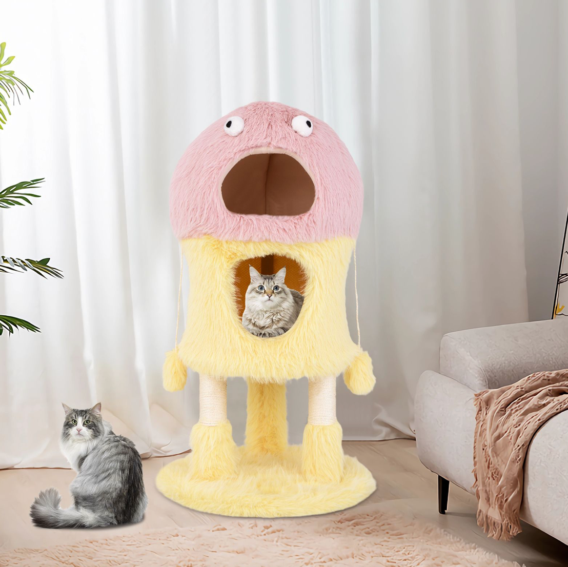 Cute Monster-Themed Cat Tower with 2 Private Condos