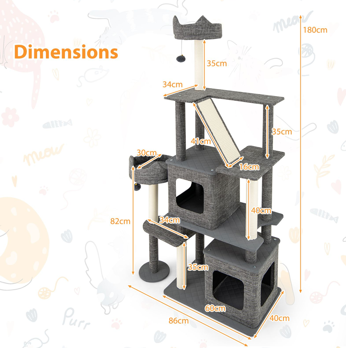 Tall Cat Tree Multi-Level Large Cat Tower with Scratching Posts