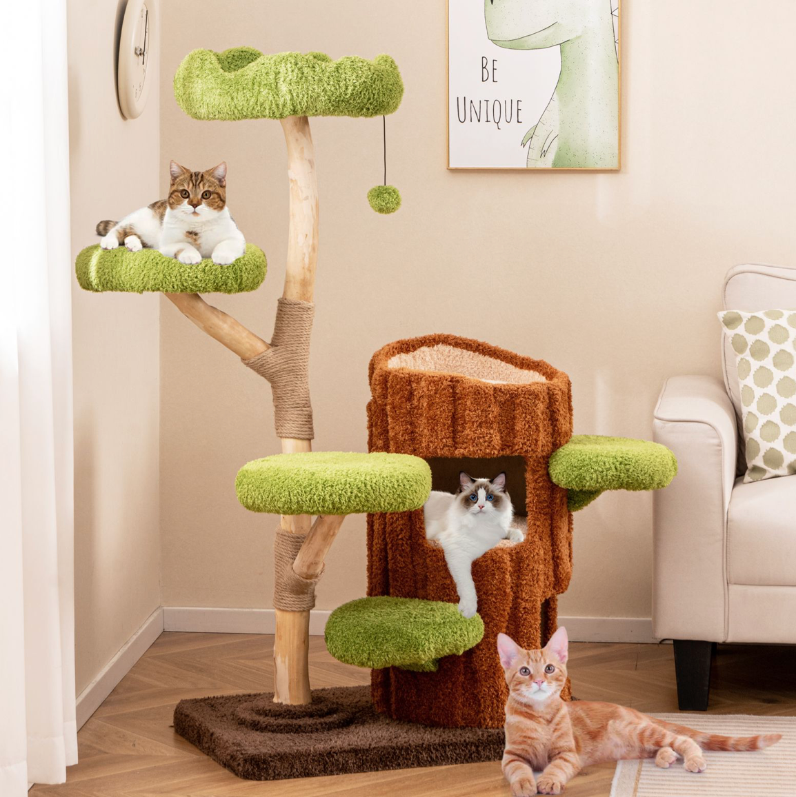 Multi-level Cat Tree Tree Hole Designed Cat Tower with Double Decker Cat House