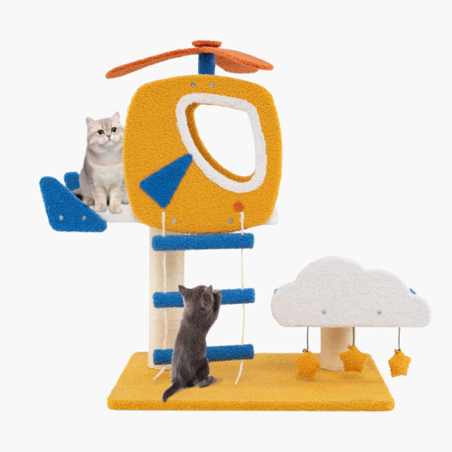 Aviation-themed Cat Tree for Indoor Cats with Helicopter Top Perch