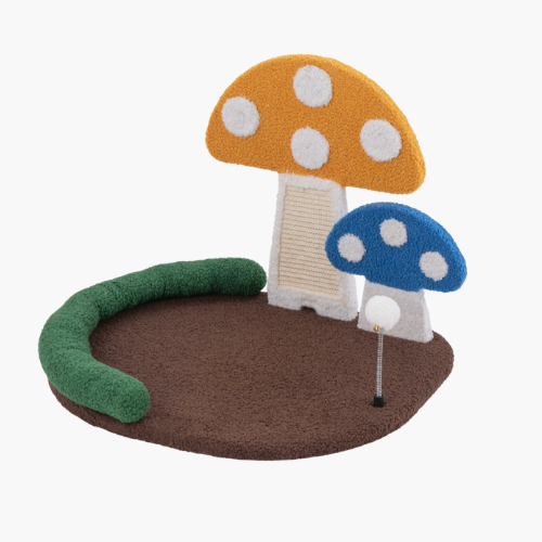 Mushroom Cat Bed with Wide Large Platform and Sisal Scratching Panel