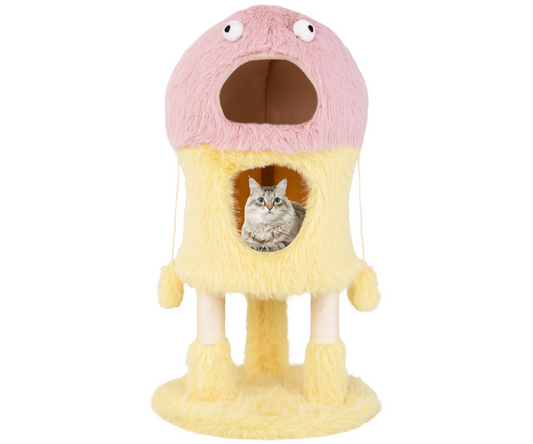 Cute Monster-Themed Cat Tower with 2 Private Condos
