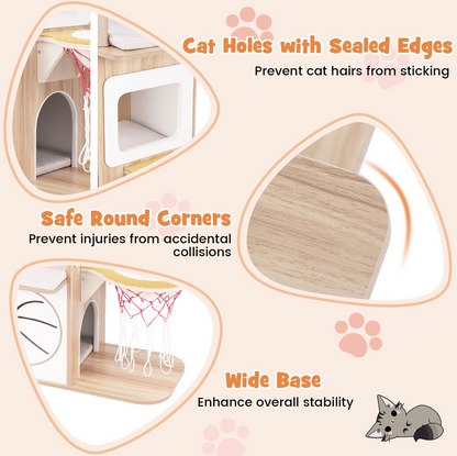5-Layer Sports-Themed Cat Tower with 2 Cat Condos and Basketball Hoop Hammock