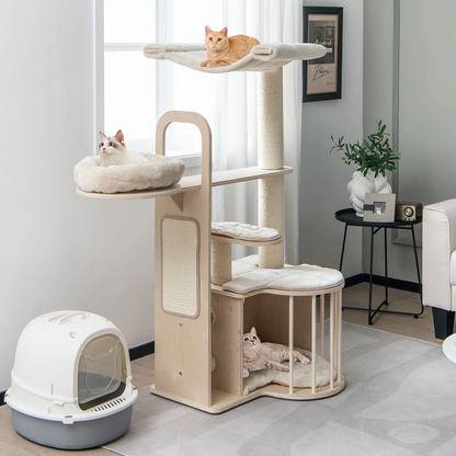 Tall Cat Tree with Hammock Condo and Sisal Scratching Posts