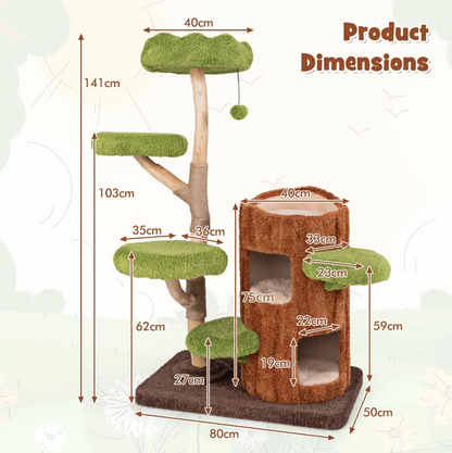 Multi-level Cat Tree Tree Hole Designed Cat Tower with Double Decker Cat House
