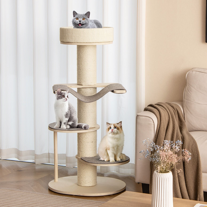 120 CM Multi-layer Cat Tower with Sisal Covered Scratching Posts and Carpet