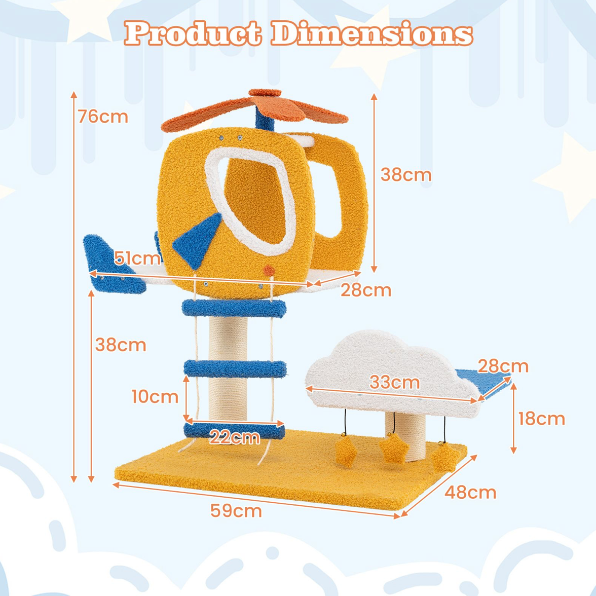 Aviation-themed Cat Tree for Indoor Cats with Helicopter Top Perch