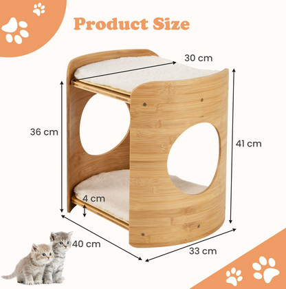 2-Tier Elevated Cat Bed Cat Tower with Natural Bamboo Frame