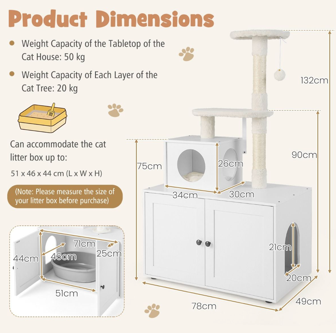 Cat Litter Box Enclosure with Cat Tree and Kitty Condo