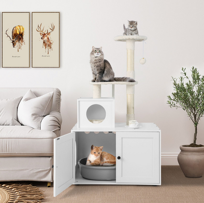 Cat Litter Box Enclosure with Cat Tree and Kitty Condo