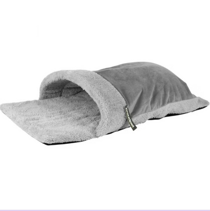Grey Fluffy Cosy Cat Pouch Bed – Soft Enclosed Snuggle Bed for Cats & Kittens