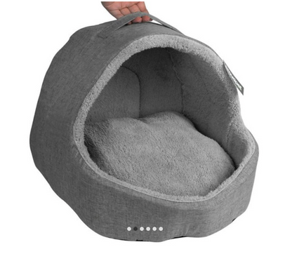Soft Fleece Cat Igloo Bed – Grey Enclosed Cozy Pet Bed
