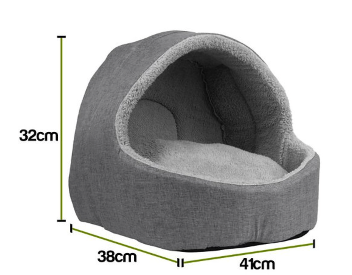 Soft Fleece Cat Igloo Bed – Grey Enclosed Cozy Pet Bed