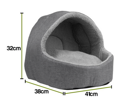 Soft Fleece Cat Igloo Bed – Grey Enclosed Cozy Pet Bed