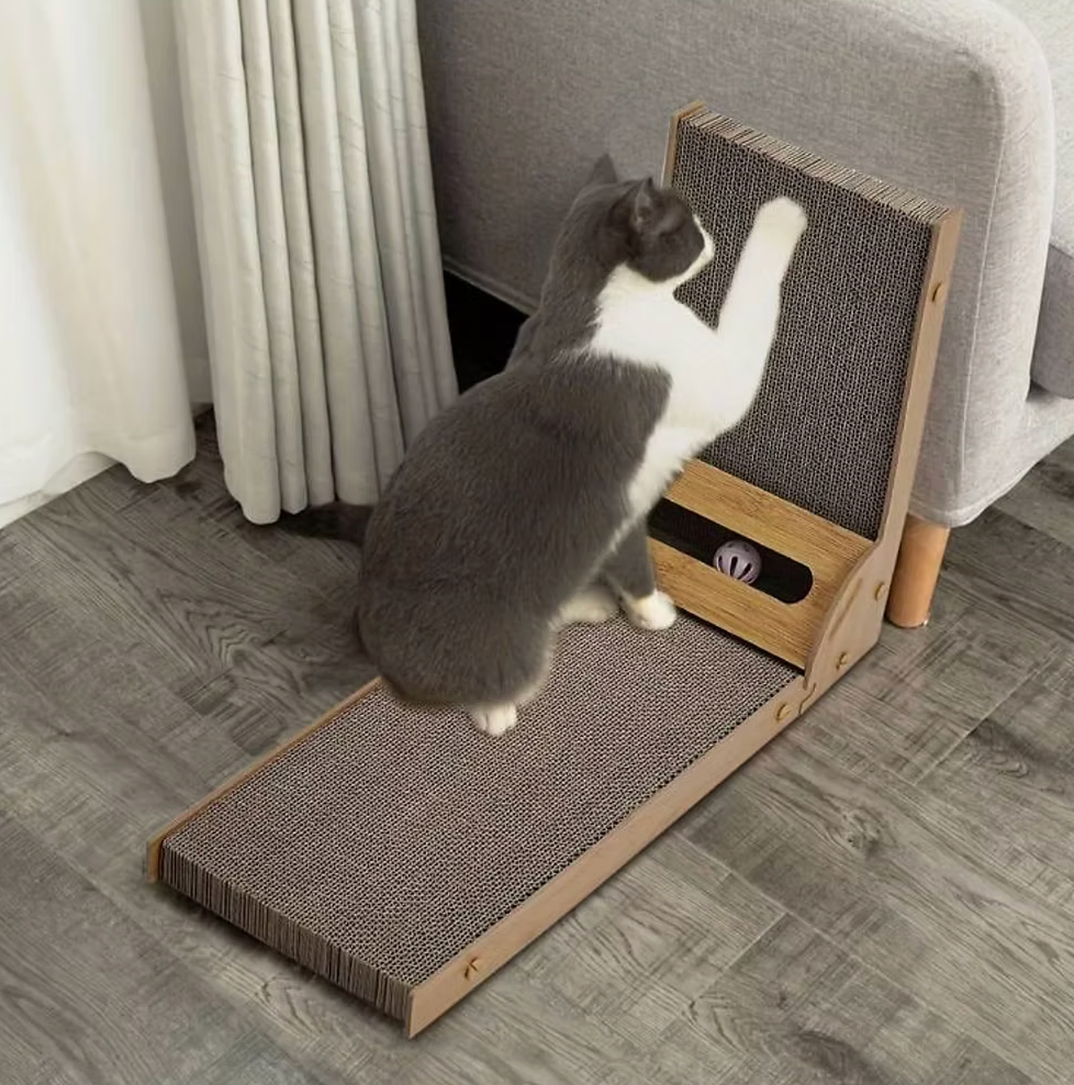 Large L-Shape Cat Scratch Pad with Ball – Interactive Scratching & Play Toy for Cats & Kittens