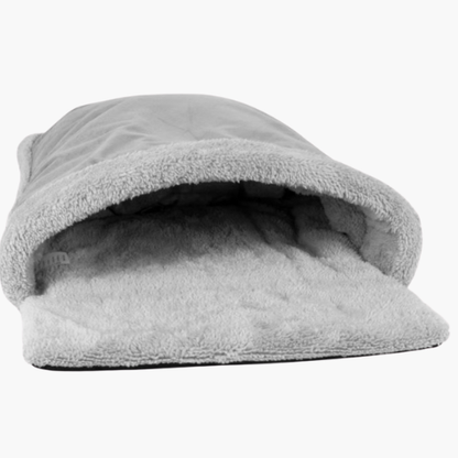 Grey Fluffy Cosy Cat Pouch Bed – Soft Enclosed Snuggle Bed for Cats & Kittens