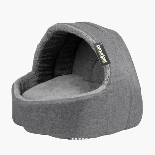 Soft Fleece Cat Igloo Bed – Grey Enclosed Cozy Pet Bed